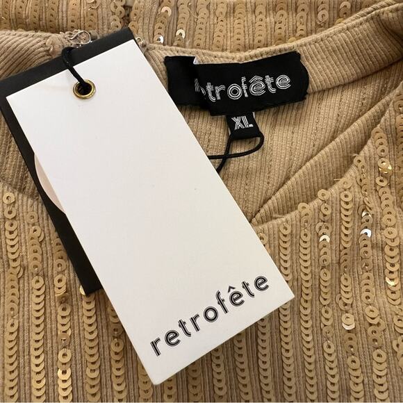 RETROFETE Audra Sequin Knit Tank Top Nude Tan Gold Crop Back Zip Size XL NEW - Picture 8 of 11